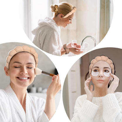 WD&CD Spa Makeup Headband Set, Headband Skincare Headband for Woman, Face Wash Wristband and Scrunchies For Hair, Brown