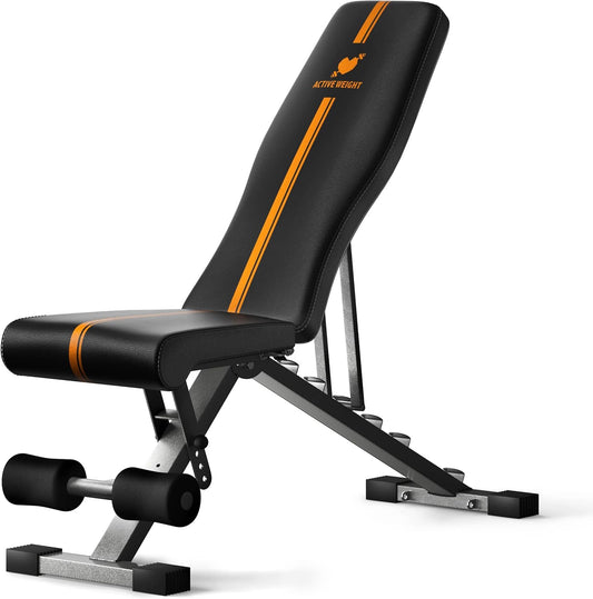 ACTIVEWEIGHT Adjustable Folding Gym Weight Bench | 90 Degrees Tilt, Decline | Pre-Assembled | Weight Set | Multifunction | Full Body Workout | Black