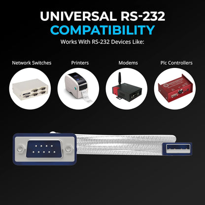 USB Serial Cable, USB to RS232 DB9 Converter Cable, Compatible with routers, switches, CNC Machines, PLCs, Printers, Surveillance Cameras, Barcode scanners, ECG Machines etc. (Chipset PL2303, 30cm)