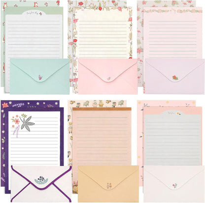 KSIWRE Stationary Paper and Envelopes Set, 36 PCS Lined Stationary Writing Paper with 18 PCS Matching Envelopes, Fresh Floral Style Letter Writing Paper for Invitations Gifts Holiday Wishes (KS-0012)
