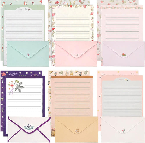 KSIWRE Stationary Paper and Envelopes Set, 36 PCS Lined Stationary Writing Paper with 18 PCS Matching Envelopes, Fresh Floral Style Letter Writing Paper for Invitations Gifts Holiday Wishes (KS-0012)