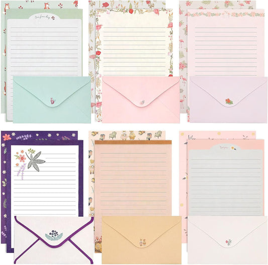 KSIWRE Stationary Paper and Envelopes Set, 36 PCS Lined Stationary Writing Paper with 18 PCS Matching Envelopes, Fresh Floral Style Letter Writing Paper for Invitations Gifts Holiday Wishes (KS-0012)