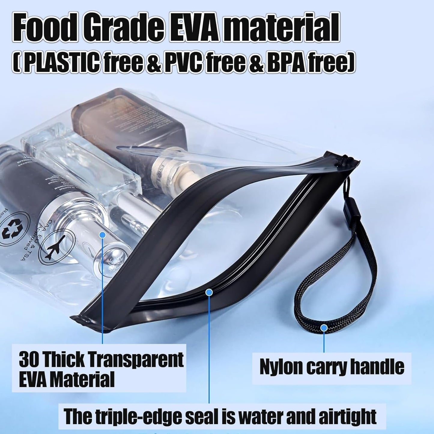 Clear Travel Toiletry Bag - Airport Security Liquids Bags, Airport Liquid Bag 20 x 20cm TSA Approved, Travel Accessories Makeup Bags Holiday Essentials Luggage for Men Women, 4pcs Black/Grey, 20cm by