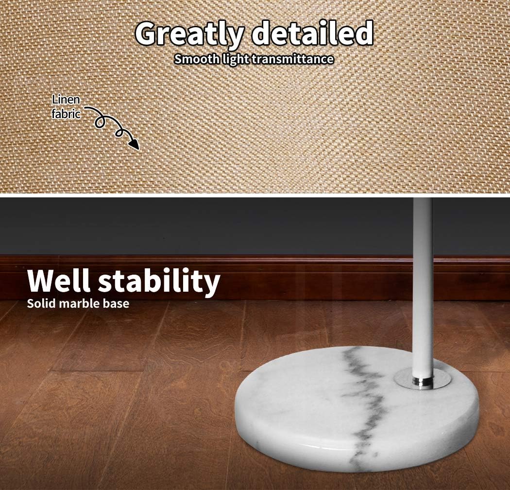 Emitto Modern LED Corner Arch Floor Lamp,Tall Study Standing Lamp for Living Room Bedroom Office,Kids Adult Bedside Reading Light,Home Decor Lighting,Adjustable,White Linen Shade,White Marble Base