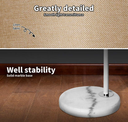 Emitto Modern LED Corner Arch Floor Lamp,Tall Study Standing Lamp for Living Room Bedroom Office,Kids Adult Bedside Reading Light,Home Decor Lighting,Adjustable,White Linen Shade,White Marble Base