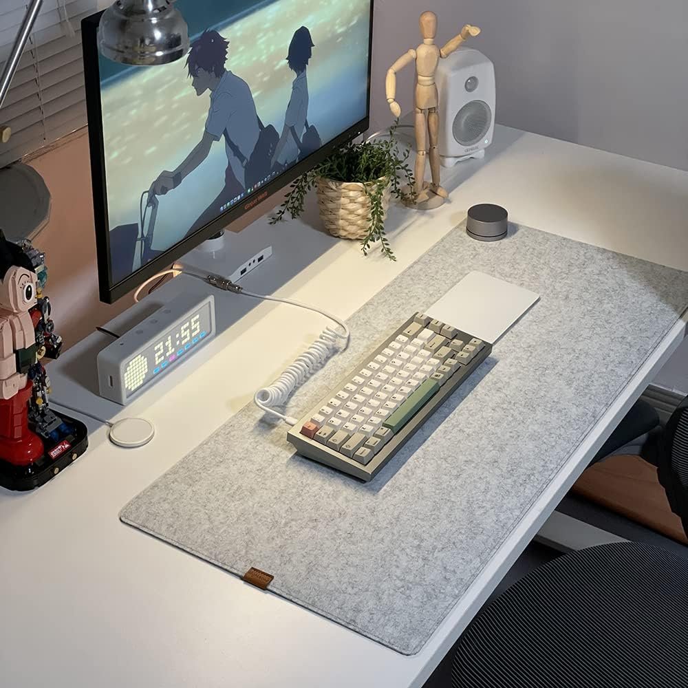 Bright Stone Felt Desk Mat,Non-Slip Mouse Pad,27.5"x11.8" Office Supplies Desk Protector, Desk Accessories for Home and Office (Light Gray)