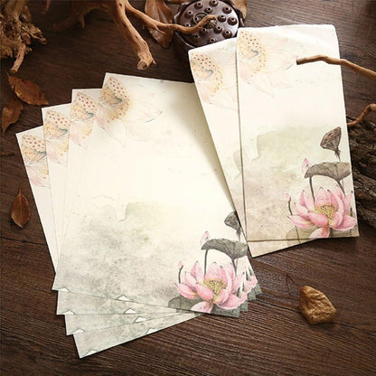 Winrase Set of 32 Chinese Ink Painting Classical Style Design Writing Stationery Paper with 16 Envelopes8 Styles