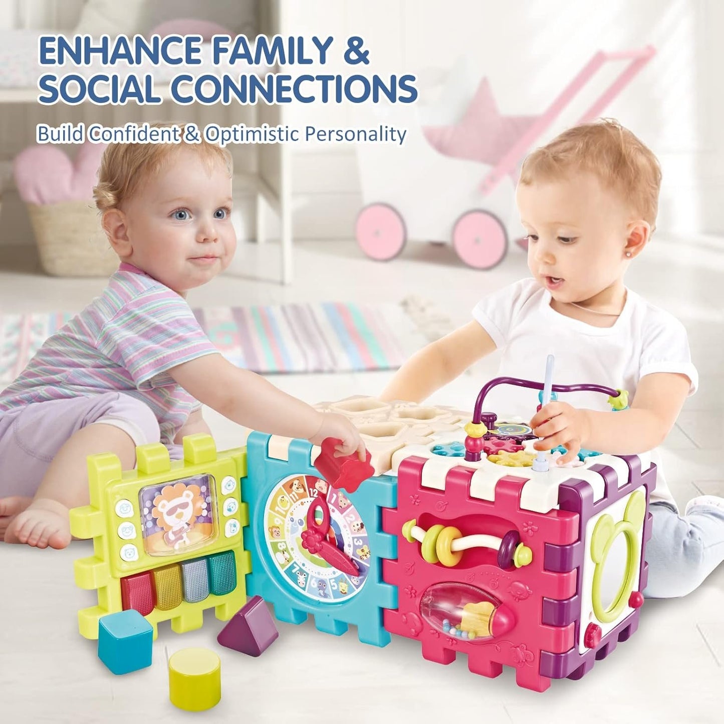 Qizebaby Baby Toys 12 to 18 Months 11-in-1 Activity Cube,Busy Learning Baby Musical Toy with Shape Sorter Toysï¼ŒKid Montessori Gifts for Toddler Boys Girls 1 2 3 Years Olds