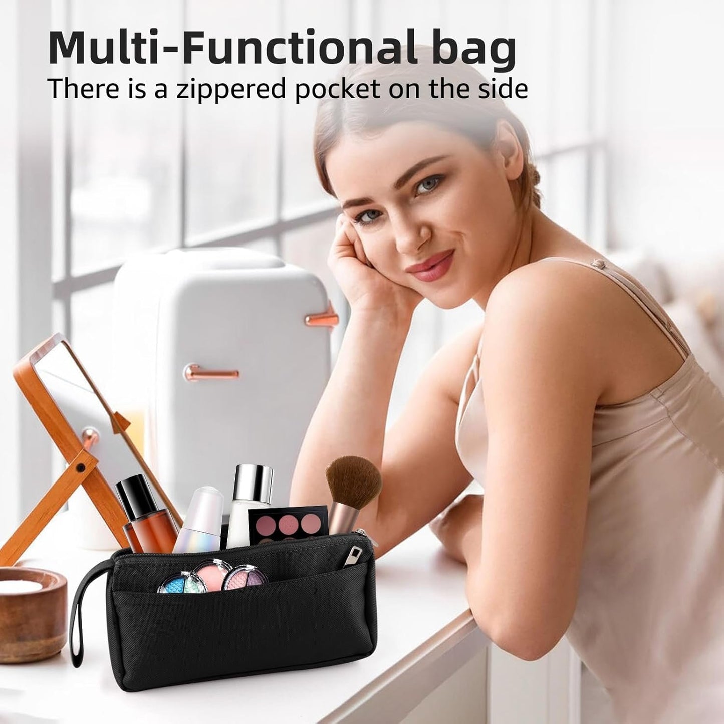 Vnezakl Travel Toiletry Bag for Women and Men Makeup Bag Shaving Bag Water-Resistant Hanging Double Compartments Organized for Toiletries Accessories Stationery Storage Bags