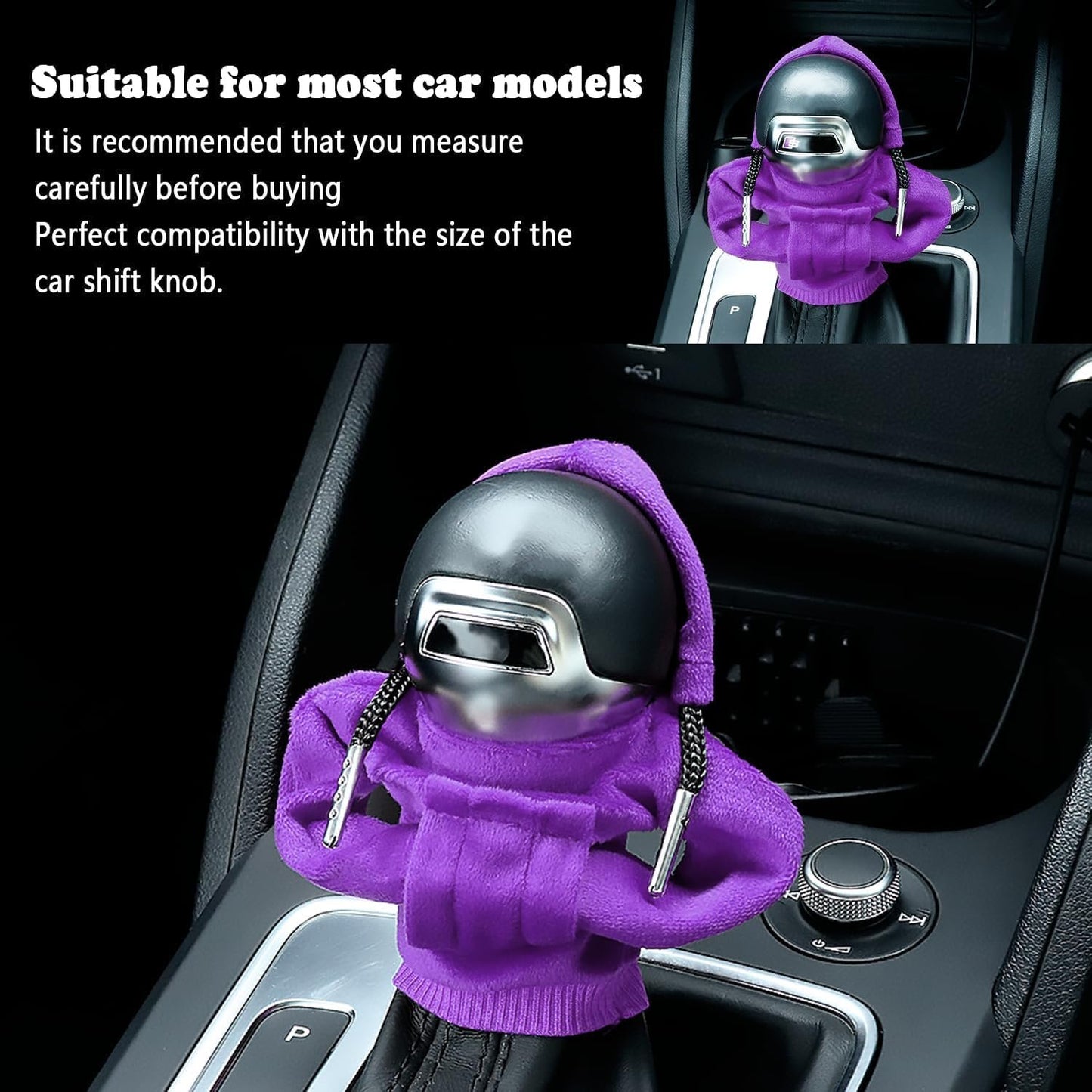 Car Gear Shift Cover,Cute Gear Shift Knob Hoodie for Car Decorations & Protections,All Seasons Universal Car Accessories Interior Shifter Cover Fits Car Truck SUV (Purple)