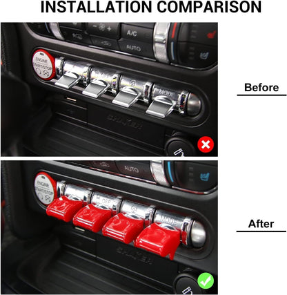 Center Console Dashboard Button Switch Cover Trim Compatible with Ford Mustang 2015-2020 Interior Accessories (Red)