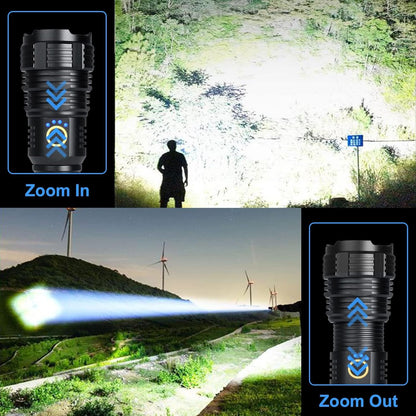 990000 High Lumens Rechargeable LED Flashlight, Tactical XHP70 Flashlights with Zoomable, 5 Modes, Military Grade Waterproof LED Flashlights for Camping, Hiking, Emergencies