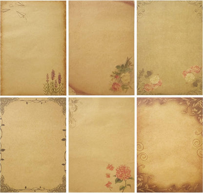 Mililanyo Vintage Paper and Envelopes Set - 24 Sheets Antique Looking Paper & 12 Antique Style Envelopes - Classic Aged Design, 6 Unique Styles - Writing and Printing Paper