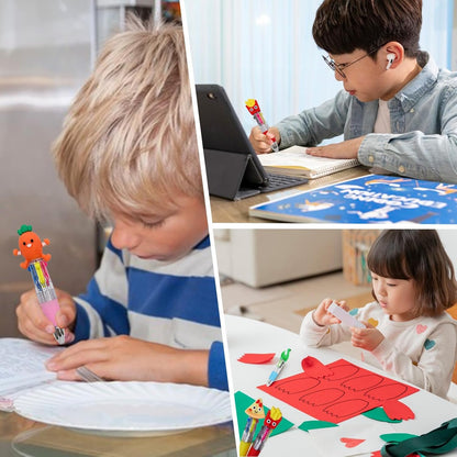 12 PCS Kids Multi-Coloured Ballpoint Pens, Cute 4-in-1 Retractable Gel Pens, Mini Cartoon Pen For Kids Students Teacher Classroom School Home Stationery, Fun Pens for Birthday Party Favor Gifts