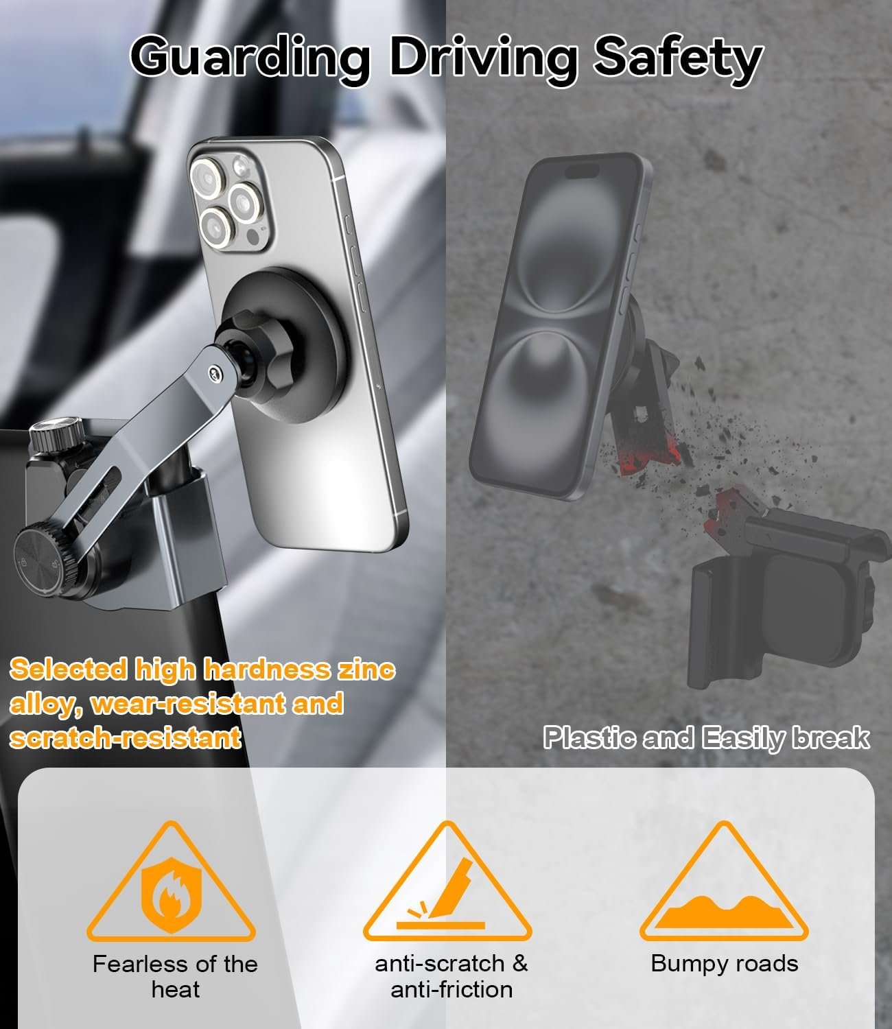 CloudValley Tesla Phone Mount [Non-Adhesive & Strongest Magnetic] Metal Car Holder for Model 3/Y/S/X/Cybertruck, Liftable Hidden Design, 360° Adjustable, Designed for MagSafe iPhone 12-16 & All Phones