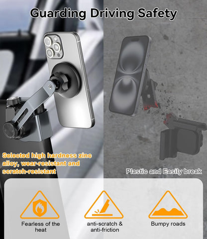 CloudValley Tesla Phone Mount [Non-Adhesive & Strongest Magnetic] Metal Car Holder for Model 3/Y/S/X/Cybertruck, Liftable Hidden Design, 360° Adjustable, Designed for MagSafe iPhone 12-16 & All Phones