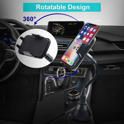 DBREAKS Universal Car Cup Holder, 360° Rotated Mobile Phone Car Black with 8.5 cm Neck Flexible and Adjustable for iPhone, Smartphone and Phone