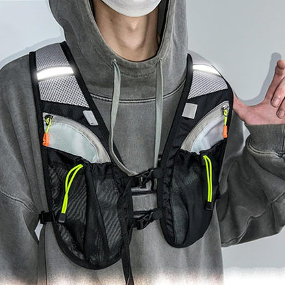 Running Hydration Vest, Portable Outdoors Kit, 11.81x18.5in Reflective Design, Organizer Bag, Multiple Pockets Set for Trekking, Camping, Cycling, Mountain, Sport Activity