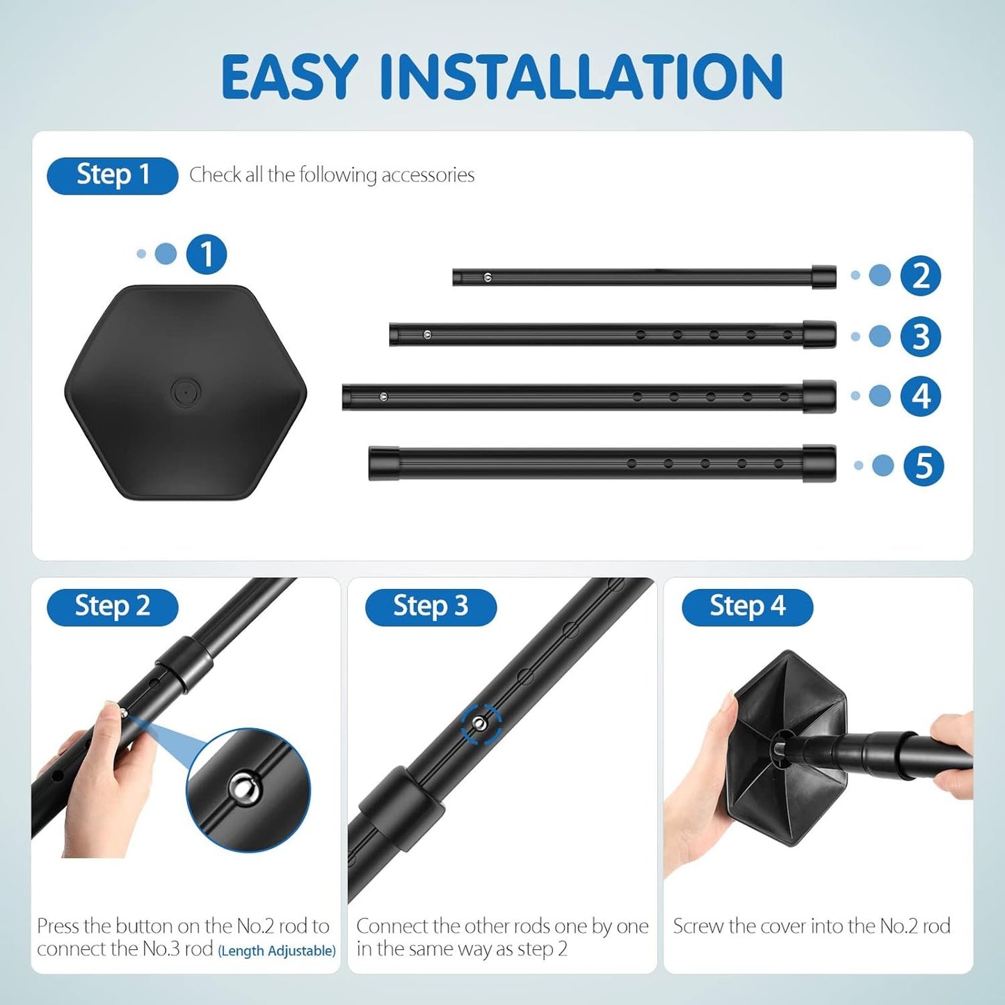 Rhino Valley Golf Travel Bag Rod - Aluminum Alloy Anti-Impact Support Cover, Protector Accessory, Adjustable Clubs Protection System Pole