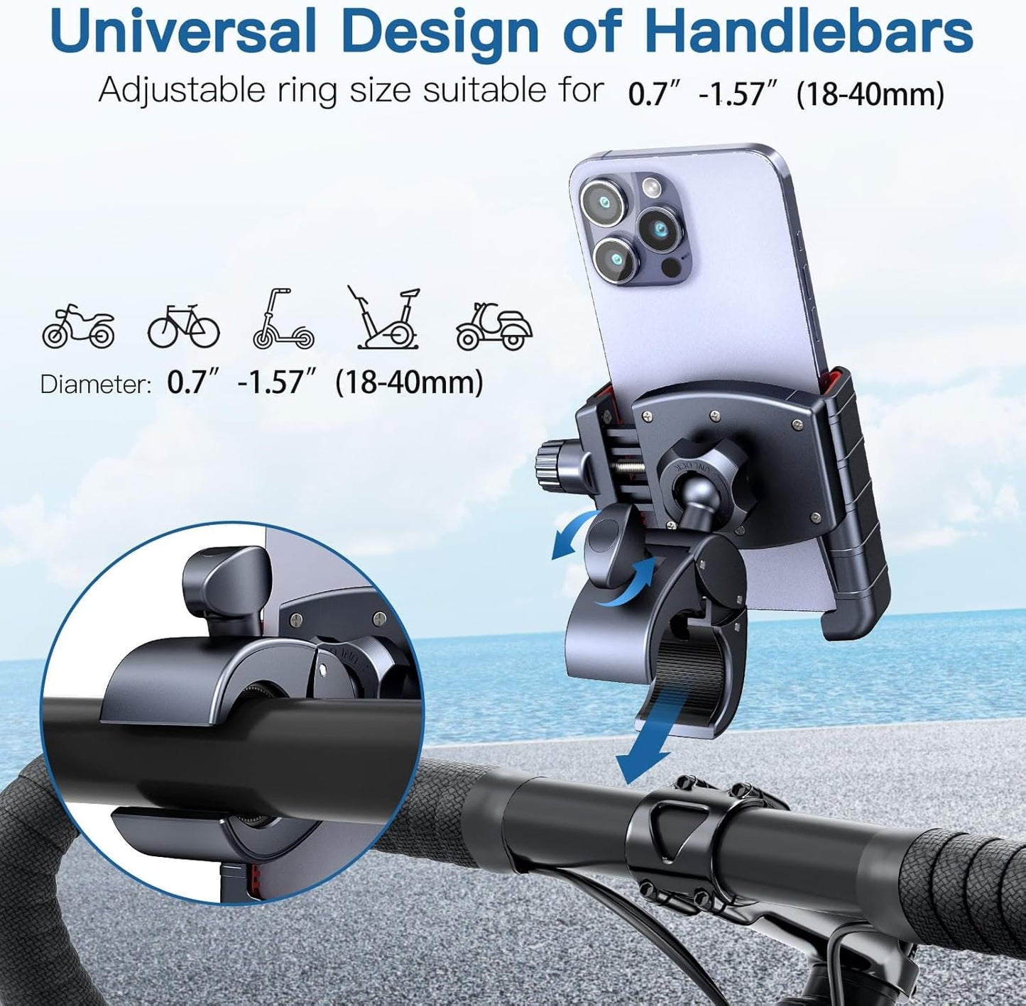 Uniwit Bike Phone Mount Holder-[1s Lock][Camera Friendly] Motorcycle Phone Holder Handlebar Clamp for Stroller Scooter Bicycle, 360°Rotate Phone Mount for iPhone & Other 4.5-7 Inches Smartphone.
