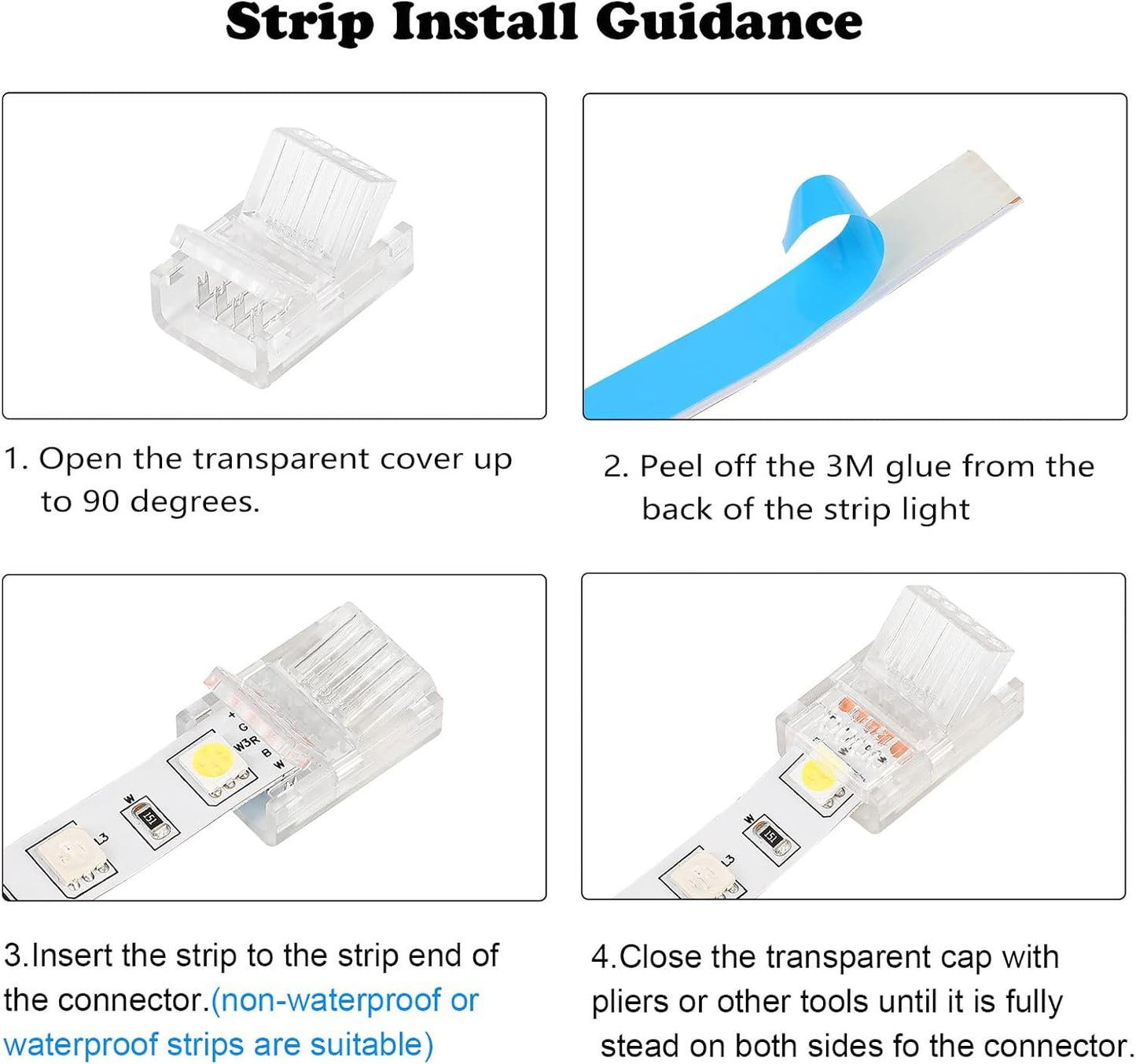 HOMELYLIFE 5 Pin LED Strip Connectors 12mm Solderless 10 Pcs with 16.4ft Extension Cable 5 Conductor for Waterproof or Non-Waterproof 12mm Wide RGBW RGBWW LED Strip Lights