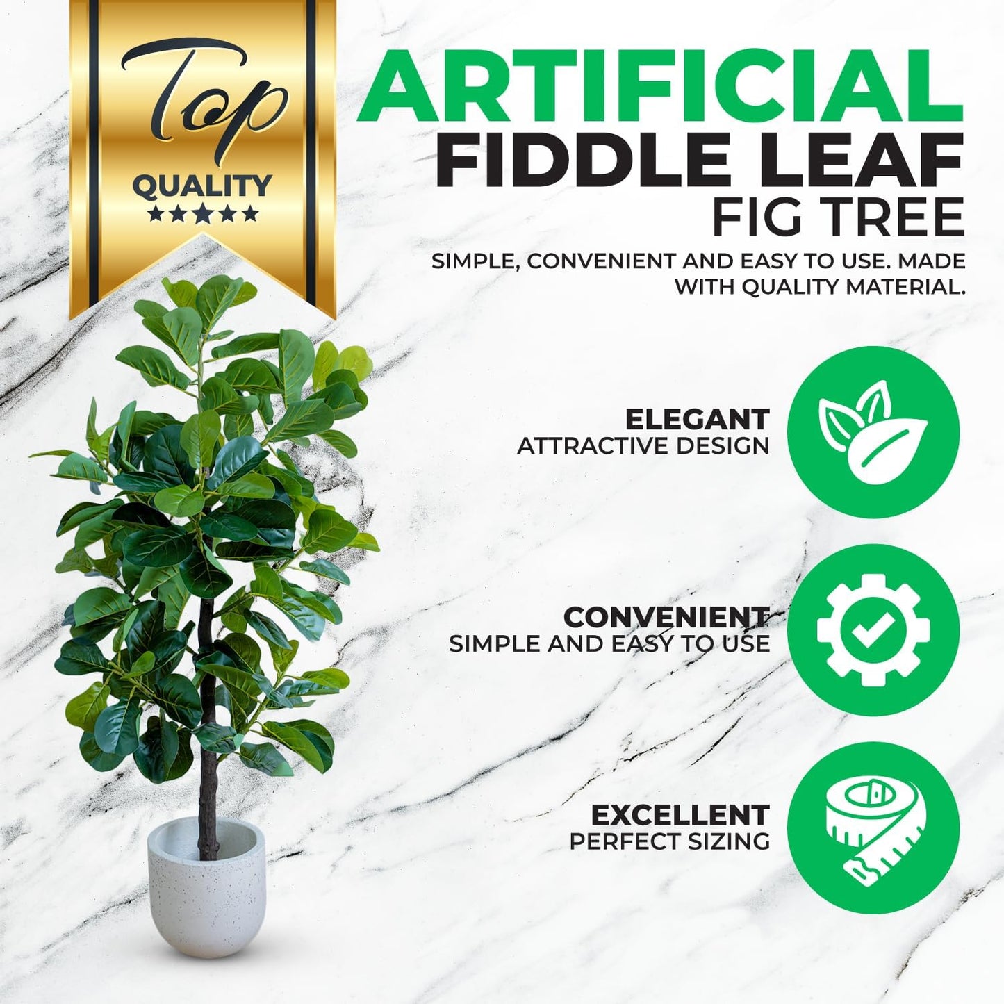 EcoFaux Artificial Fiddle Leaf Fig Tree 160CM Tall, Decorative Faux Plant, Fake Ficus lyrata Silk Trees, Artificial Plants for Home Decor in Office Corner Living Bedroom Kitchen Dining Room