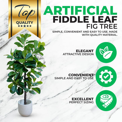 EcoFaux Artificial Fiddle Leaf Fig Tree 160CM Tall, Decorative Faux Plant, Fake Ficus lyrata Silk Trees, Artificial Plants for Home Decor in Office Corner Living Bedroom Kitchen Dining Room