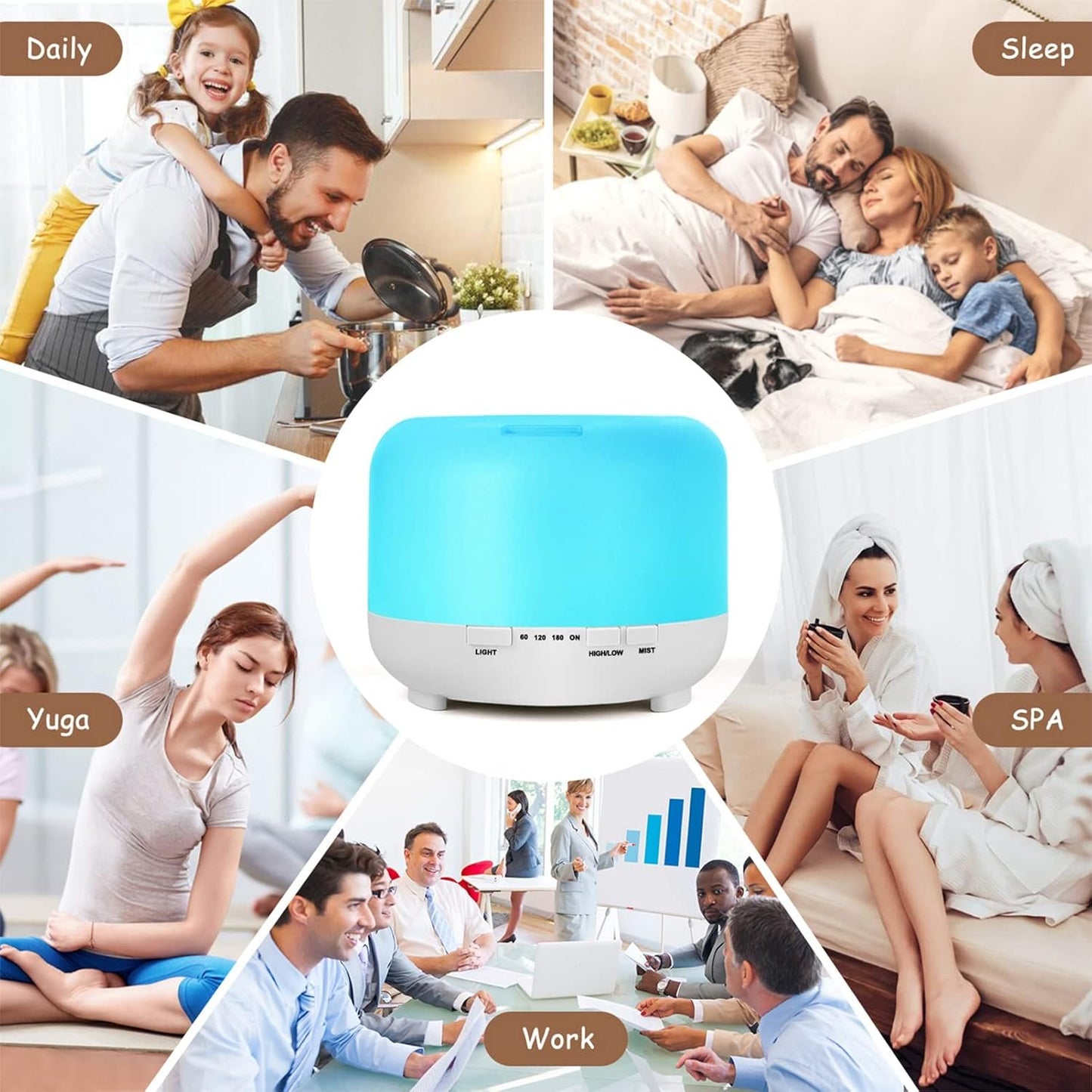 Husdow Essential Oil Ultrasonic Aromatherapy Diffuser with Remote Control 500ml Waterless Auto Shut-Off Humidifier Diffuser with 4 Timer and Changing Light for Home Yoga Office Kitchen Bedroom