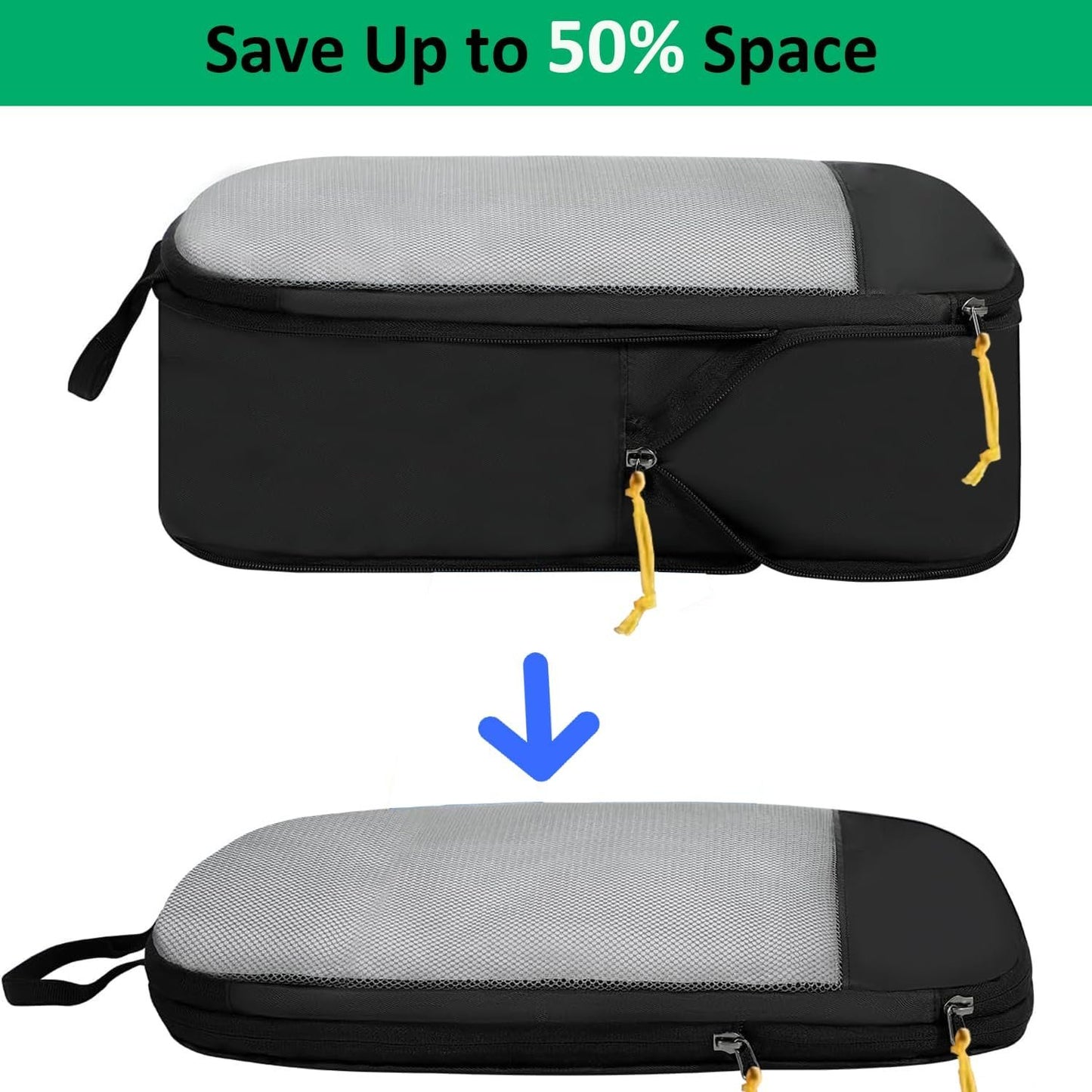 6pcs-Packing Cubes, Areaphmet Travel Compression Packing Cubes Set for Travel Accessories Organisers Bags for Luggage Organizers Suitcases Accessories (Black)