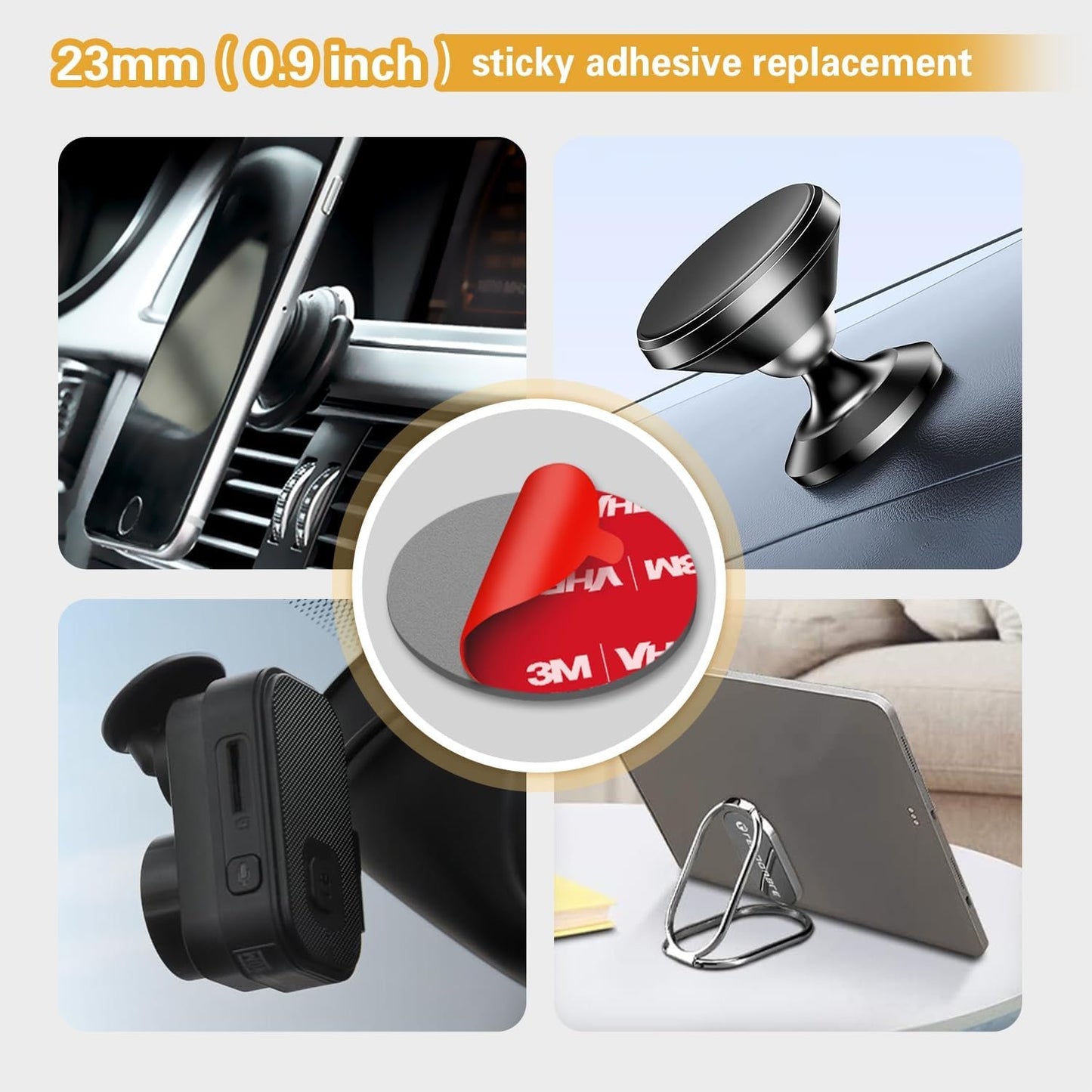 3M VHB Sticky Adhesive Replacement, 4pcs 3.15" Circle Double Sided Pads Gule for Dashboard/Windshield Suction Cup Phone Holder, 4pcs 23mm Round Sticker Tape for Car Magnetic Mount & Ring Holder Base