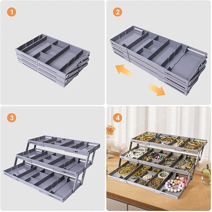 Ungtyb 3 Tier Drawer Organizer, Expandable Storage Tray, Adjustable Compartments Storage Trays, Hair Accessories Storage Tray 9.84x5.9x2.68 for Makeup, Hair Accessories, Jewelry, Pins