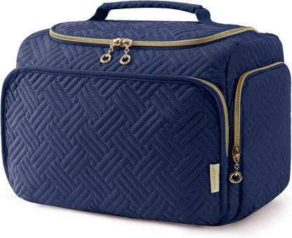 bagsmart Travel Toiletry Bag for Women, Cosmetic Bag Makeup Bag Organizer with Handle, Travel Bag for Toiletries, Travel Accessories, Full Sized Container, Navy, Large, Fashion