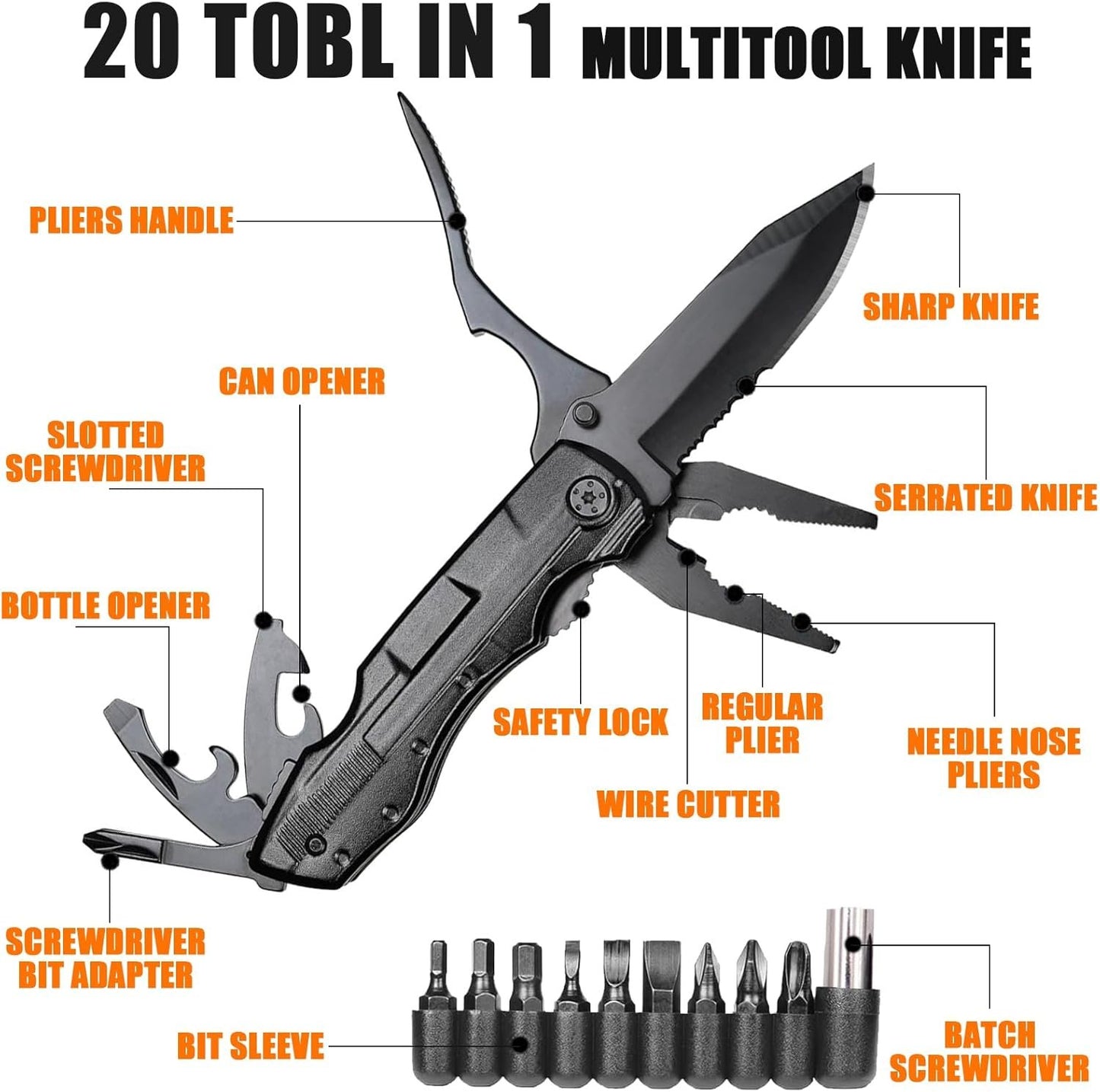 GPOOLCC Pocket Multitool with Safety Locking Handy, Gifts for Men, 12 in 1 Multi Tool with Pliers Knife Bottle Opener Screwdriver Saw, Perfect for Outdoor, Survival, Camping, Hiking, Simple Repair
