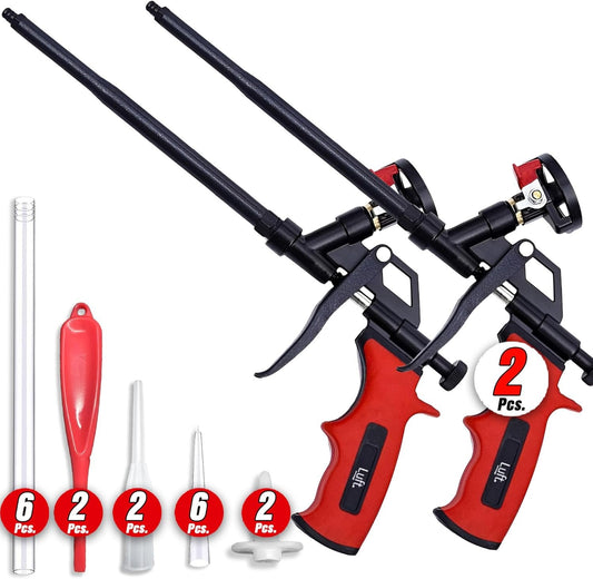 Luft (2 Pack) Spray Foam Insulation Gun (2 Guns + 6 Nozzles) Expanding Dispensing Spray Foam Gun Professional Teflon Coated Insulating PU Foam Applicator Heavy Duty Metal Body