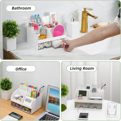 VITVITI Toothbrush Holder for Bathroom Electric Toothbrush Holder 6 Slots Bathroom Organizer 2 Drawers Countertop Toothpaste Holder Cosmetic Make Up Organizer Cosmetic Container