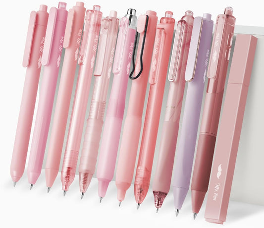 Mr. Pen- Gel Ink Pink Pen Set, 12 Pack, 1 x Aesthetic Highlighter, 0.5mm Cute Pink Pens Black Ink with Pastel Barrels