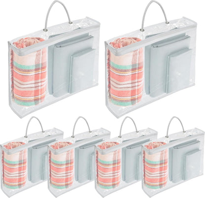 Abizarch 6 Pack Large Clear Clothes Storage Bag,Travel Packing Cube, Zippered Storage Bags,PVC See Through Moving Bag with Handle for Blankets Bed Sheet Clothes 15.7x11.8x3.9 Inch