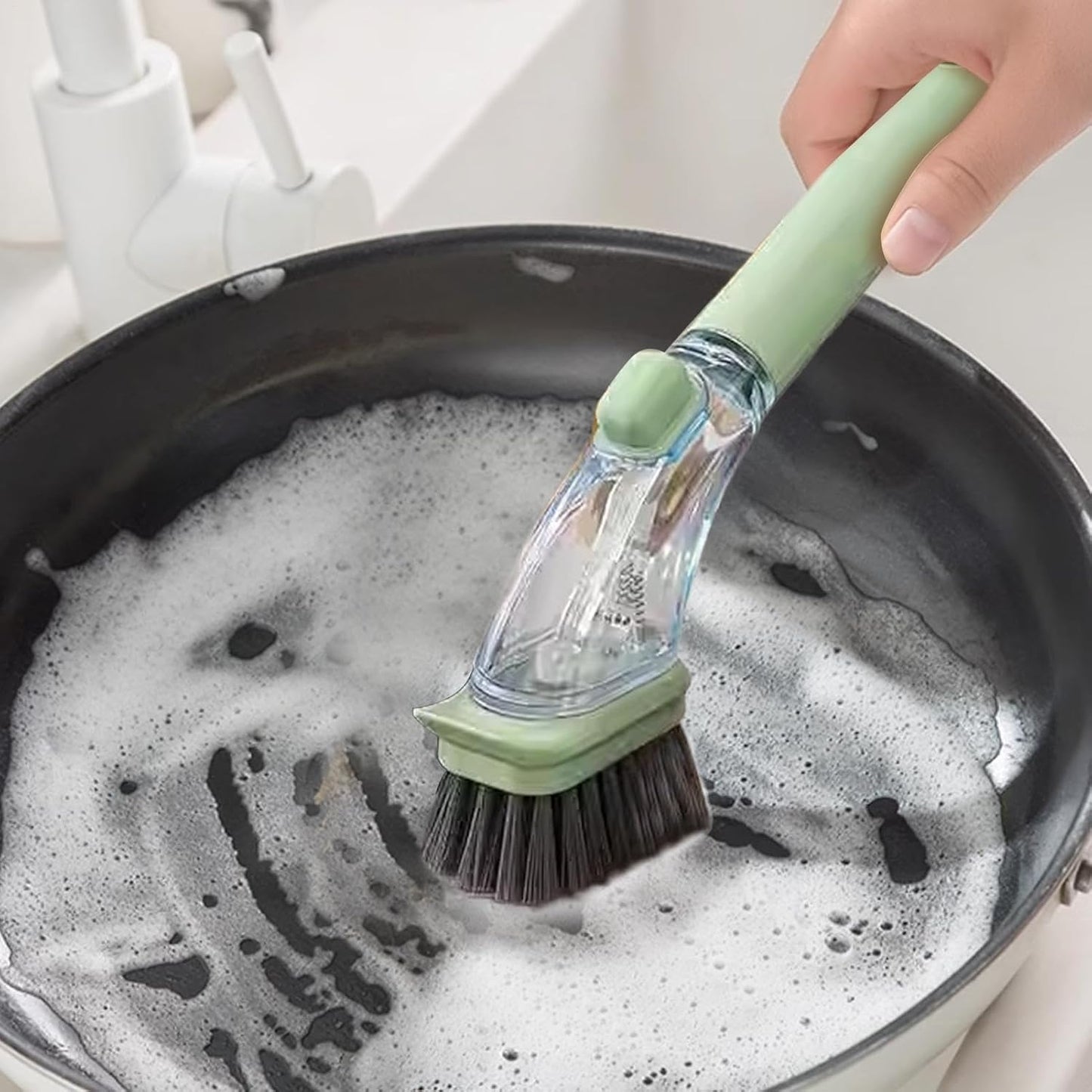 Soap Dispensing Dish Brush | Kitchen Essential Cleaning Brush | Multi Purpose Cleaning Brush | Handheld Soap Brush | Dish Cleaning Tool Ergonomic Design For Pans, Sink