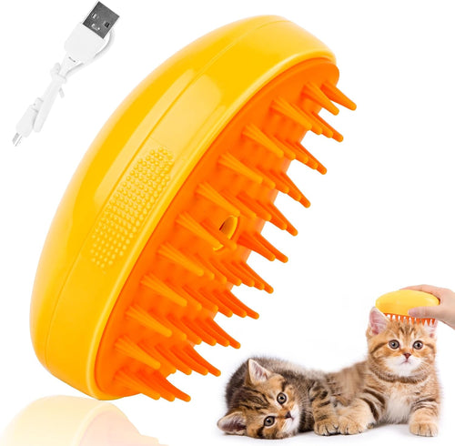 Byffoer Cat Steamy Brush,Steam Cat Brush for Cats with Steam, 3 in 1 Steam Brush for Cats Steamy BrushCat Hair Brush for Long and Short Hair (Yellow)