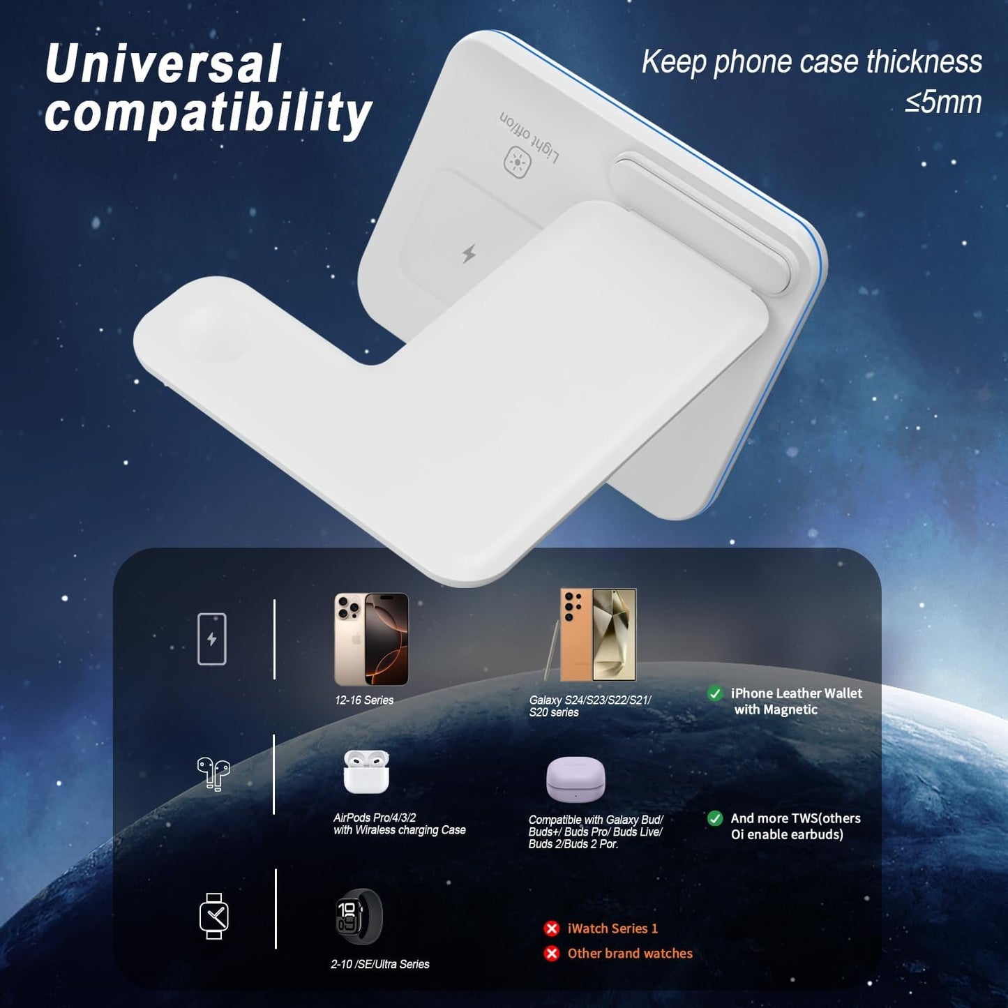 Trusted Quality, 3-in-1 Wireless Charging Station | 15W Fast Wireless Charger for Apple Devices | Compatible with iPhone 16/15/14, AirPods & Apple Watch | Stand for Multiple Devices.