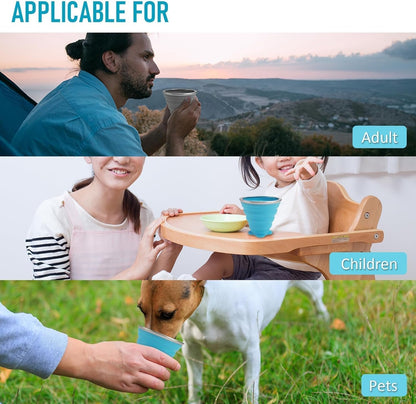 ddLUCK Silicone Foldable Cup, 2 Pack BPA Free Collapsible Travel Mugs, Folding Silicone Cups with Plastic Sealing Lid, Reusable Portable Cup Set for Picnic, Camping, Outdoor Hiking Travel