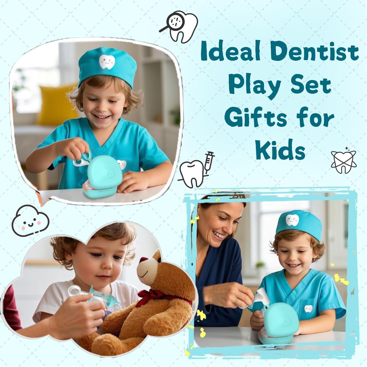 Dentist Kit for Kids - Doctor Kit Toy Gifts for 3 4 Year Old Girls, Pretend Play Set Teeth and Dental Toys Playset Medical Kits for Boys Kids Toddlers 2-4