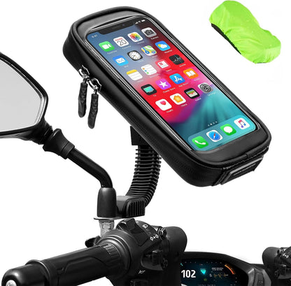 ENOENO Motorcycle Smartphone Holder Waterproof 360 Degrees Mobile Phone Holder for Motorcycle with Rain Cover for Mobile Phone Holder Motorcycle Rearview Mirror Up to 6.7 Inches