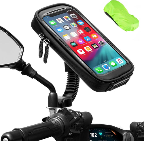 ENOENO Motorcycle Smartphone Holder Waterproof 360 Degrees Mobile Phone Holder for Motorcycle with Rain Cover for Mobile Phone Holder Motorcycle Rearview Mirror Up to 6.7 Inches