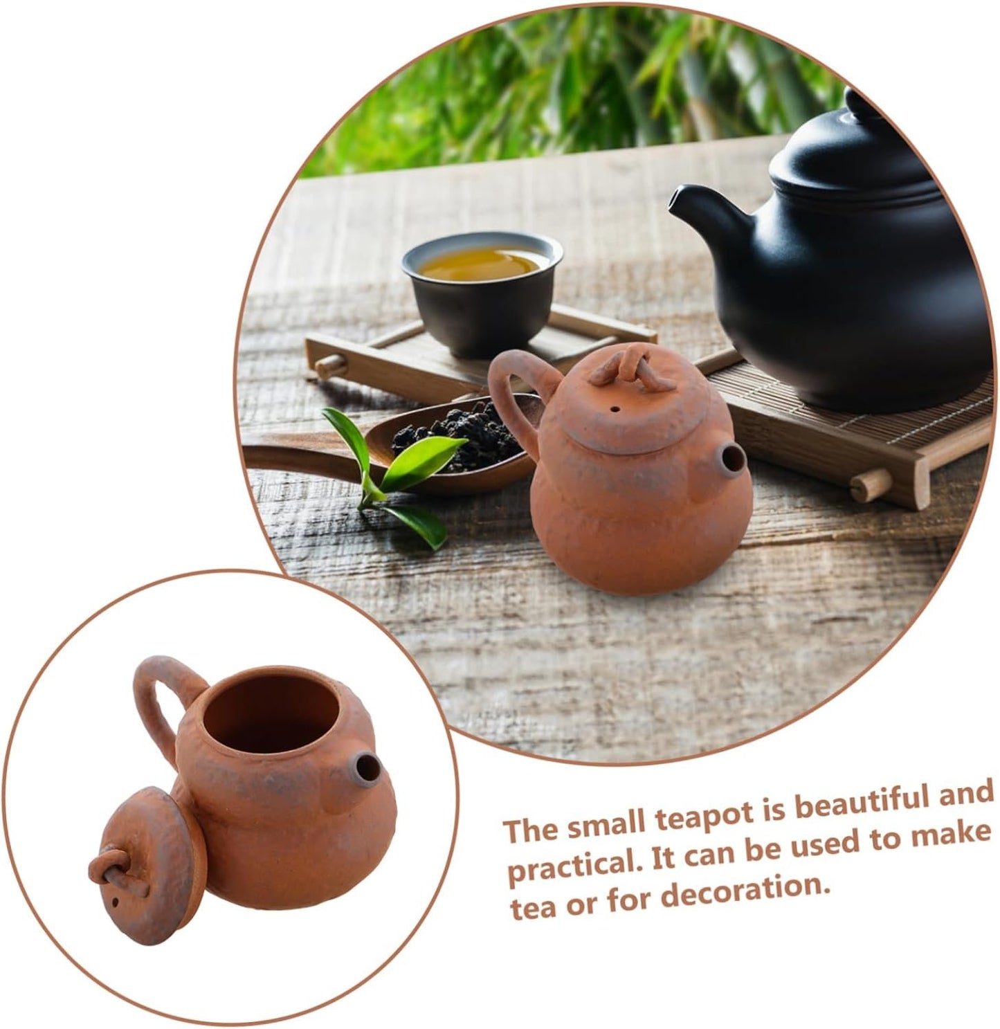 OFFSCH Handmade Gourd Shaped Tea Pot Traditional Chinese Style Coarse Pottery Tea for Decor