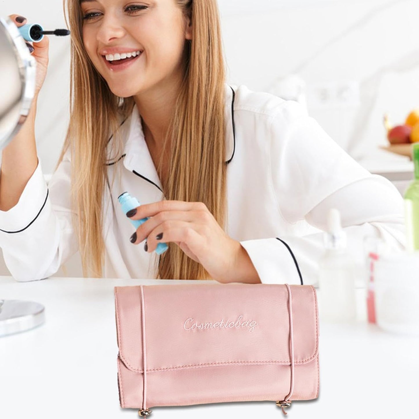 Travel Makeup Brush Organizer - Roll Up Brush Case, Portable Makeup Brush Holder | Makeup Brush Case, Compact Brush Holder, Essential Pe Accessory, pink, Please refer to description