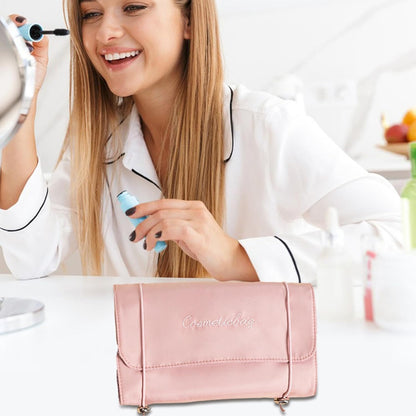Travel Makeup Brush Organizer - Roll Up Brush Case, Portable Makeup Brush Holder | Makeup Brush Case, Compact Brush Holder, Essential Pe Accessory, pink, Please refer to description