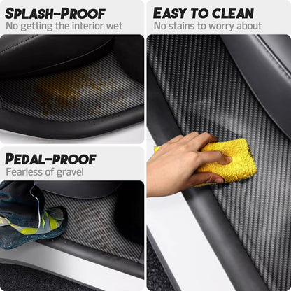 4PCS Door Sill Protector, Full Set Door Sill Protector Compatible with Model Y 5 Seater Interior Accessory 3D Carbon Fiber, Anti-dust Pads Protector Cover Black（Not for 7 Seater）