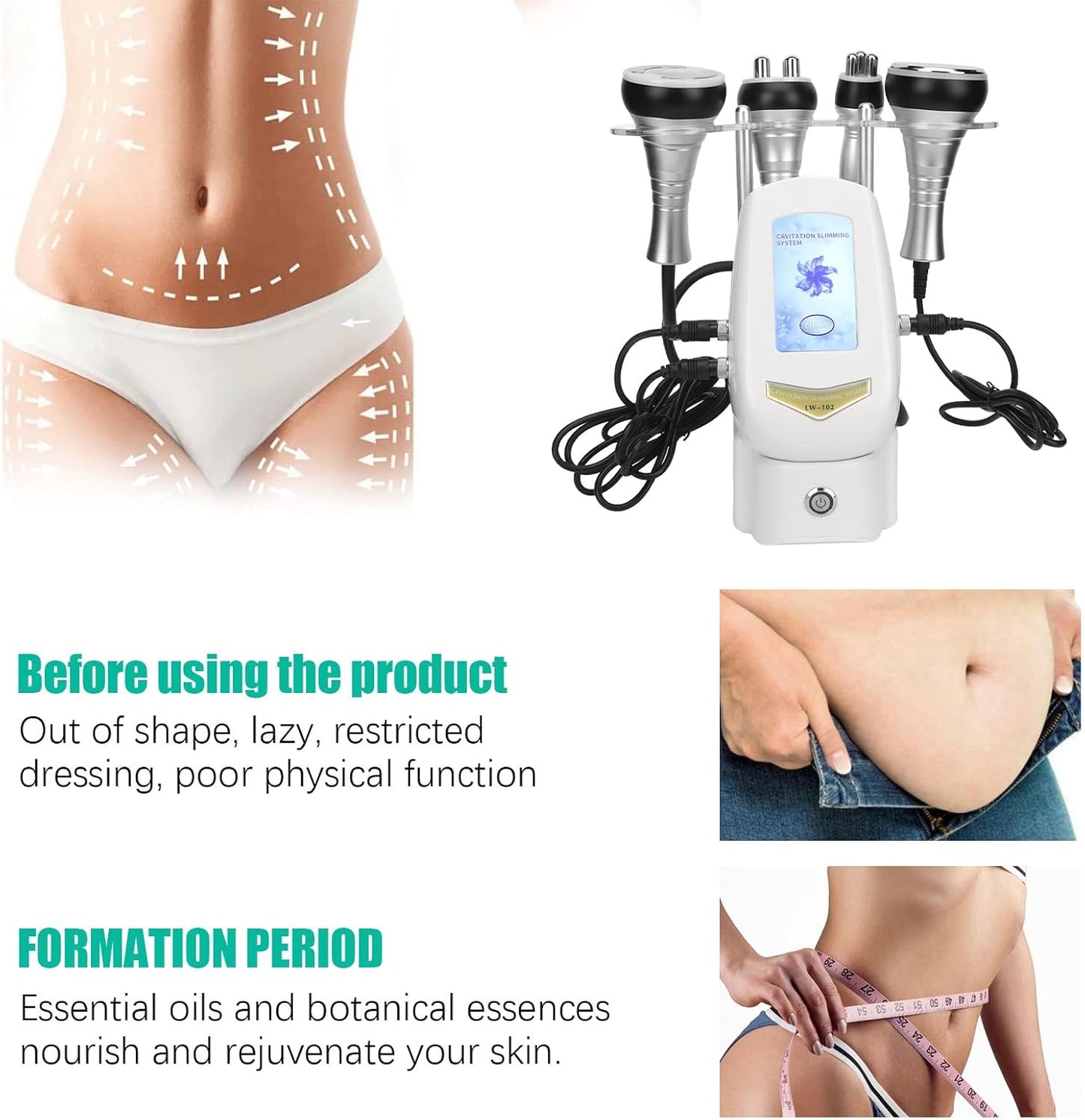 Cavitation Machine, 100-240V Cavitation Slimming Device 4 In 1 40K Fat Burning Machine Body Slimming Vacuum Machine Skin Care Adjustable Colorful Touch Screen for Arm