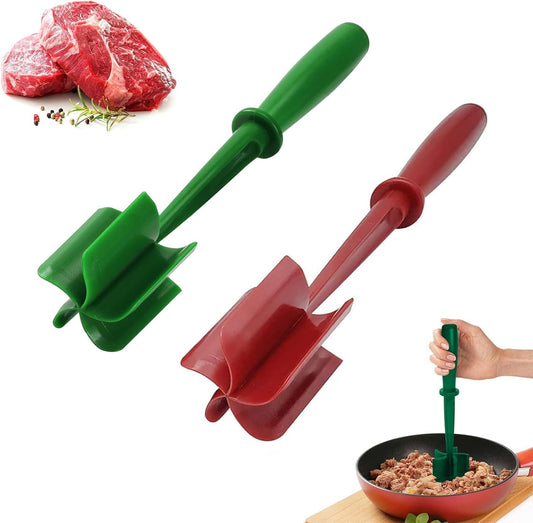 2PCS Meat Chopper,Heat Resistant Potato Masher Meat Chopper,Ground Beef Masher with 5-Blade Head,Durable Nylon Ground Beef Smasher,Multifunctional Kitchen Gadgets (Green&Red)